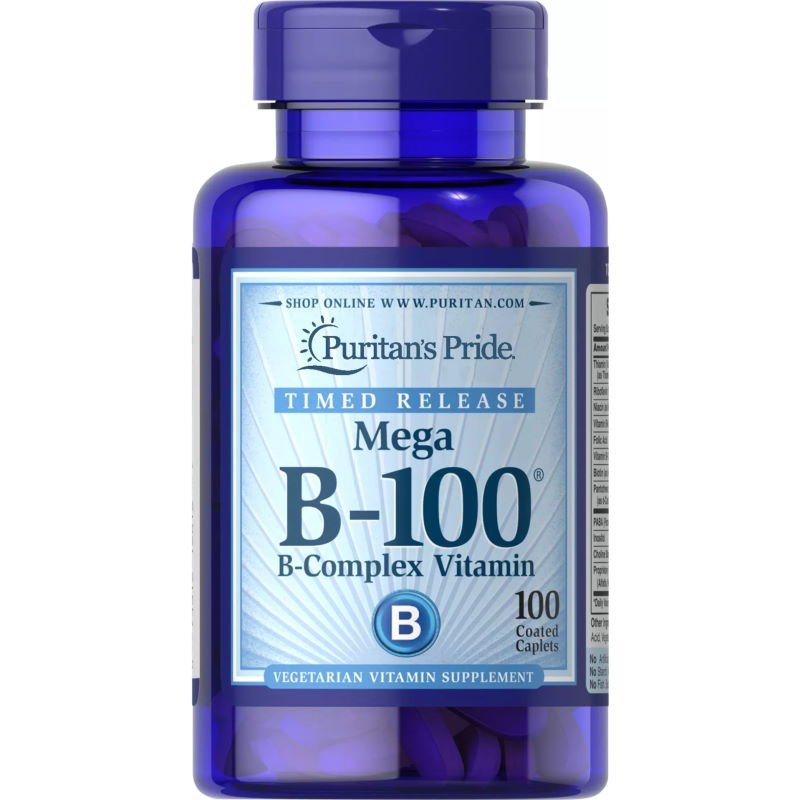 Витамины и минералы Puritan's Pride Timed Release Mega B-100 B-Complex Vitamin, 100 каплет,  мл, Puritan's Pride. Витамины и минералы. Поддержание здоровья Укрепление иммунитета 
