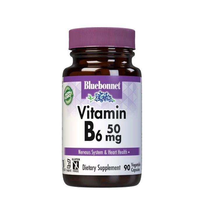 Витамины и минералы Bluebonnet Vitamin B6 50 mg, 90 вегакапсул,  ml, Bluebonnet Nutrition. Vitamins and minerals. General Health Immunity enhancement 