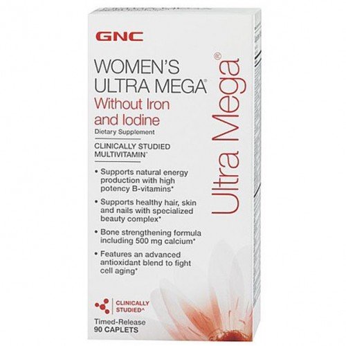 Women's Ultra Mega Without Iron and Iodine, 90 шт, GNC. Витаминно-минеральный комплекс. Поддержание здоровья Укрепление иммунитета 