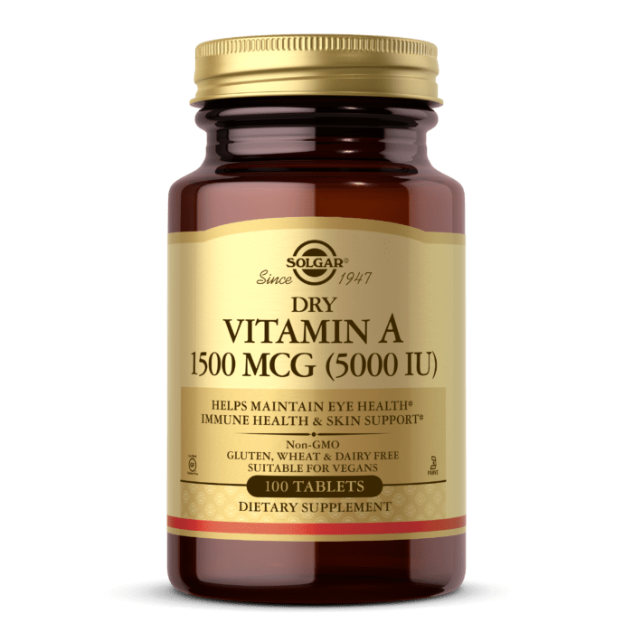 Solgar Витамин А, Dry Vitamin A Solgar, 1500 мкг, 100 таблеток, , 100 
