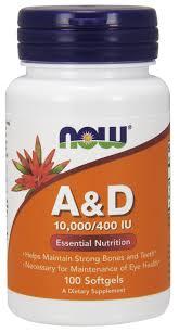 NOW Vitamin A & D 10,000/400 IU - 100 софт кап,  мл, Now. Витамины и минералы. Поддержание здоровья Укрепление иммунитета 