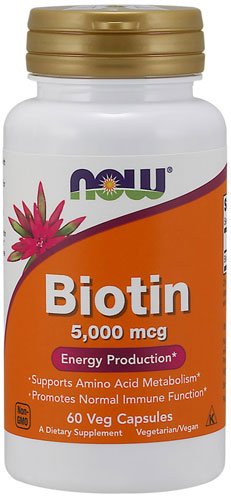 NOW Biotin 5000 mcg 60 капс Без вкуса,  мл, Now. Биотин. Снижение веса Поддержание здоровья Здоровье кожи Укрепление волос и ногтей Ускорение метаболизма 