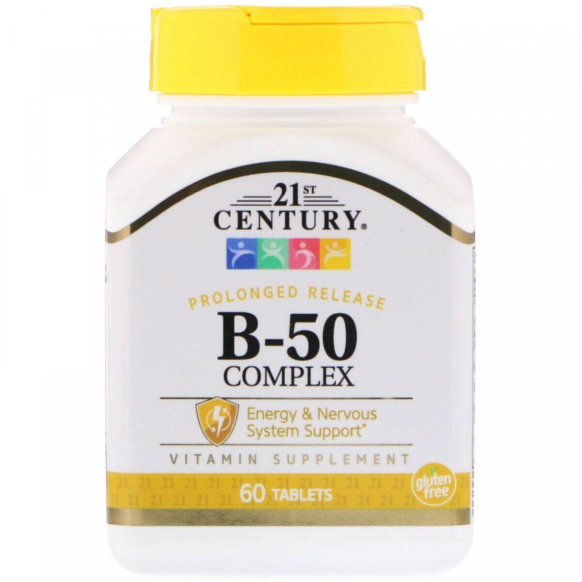 Вітамінна добавка 21st Century B-50 Complex, Prolonged Release, 60 Tabs,  мл, 21st Century. Витамины и минералы. Поддержание здоровья Укрепление иммунитета 
