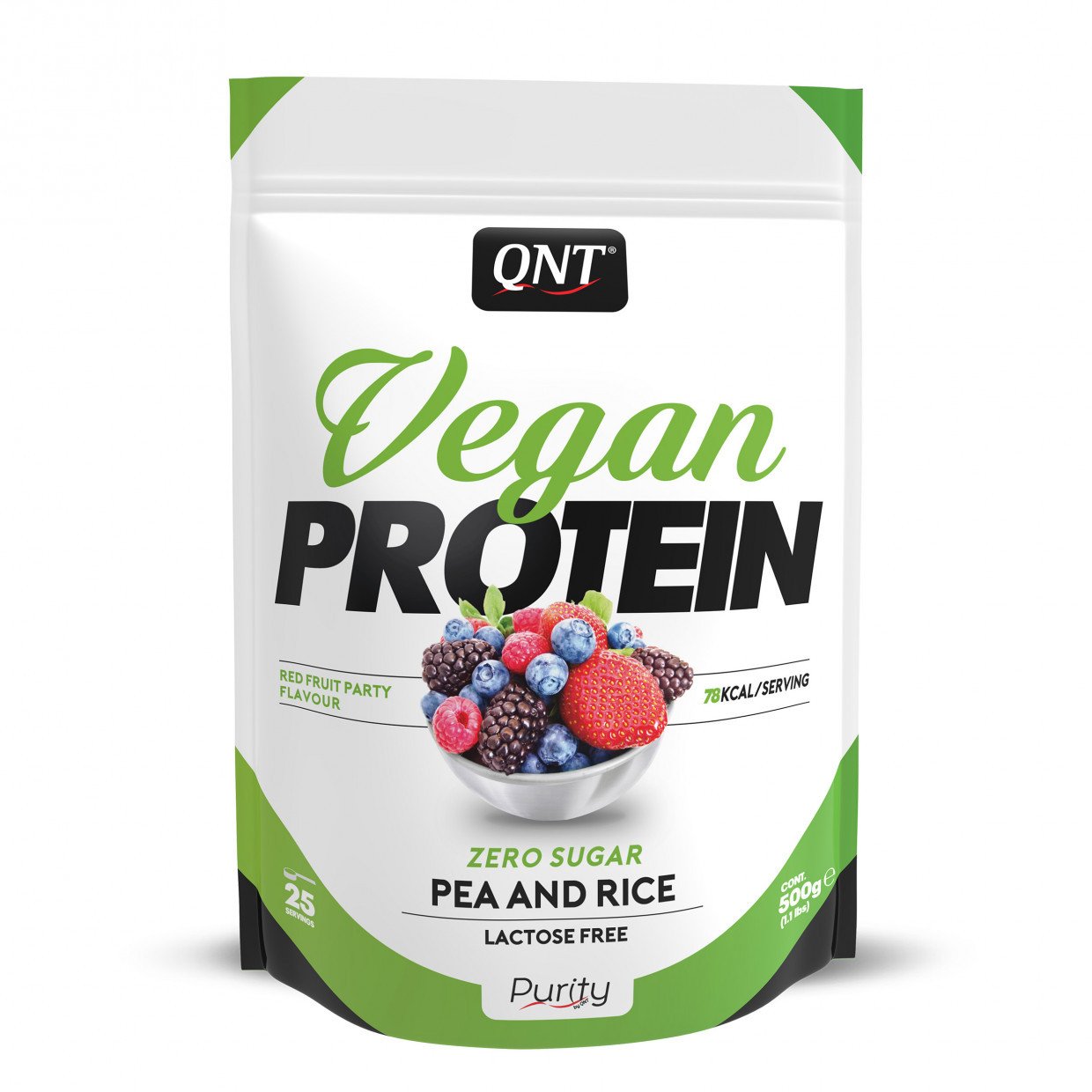 Vegan Protein 500g red fruit party,  мл, QNT. Растительный протеин. 