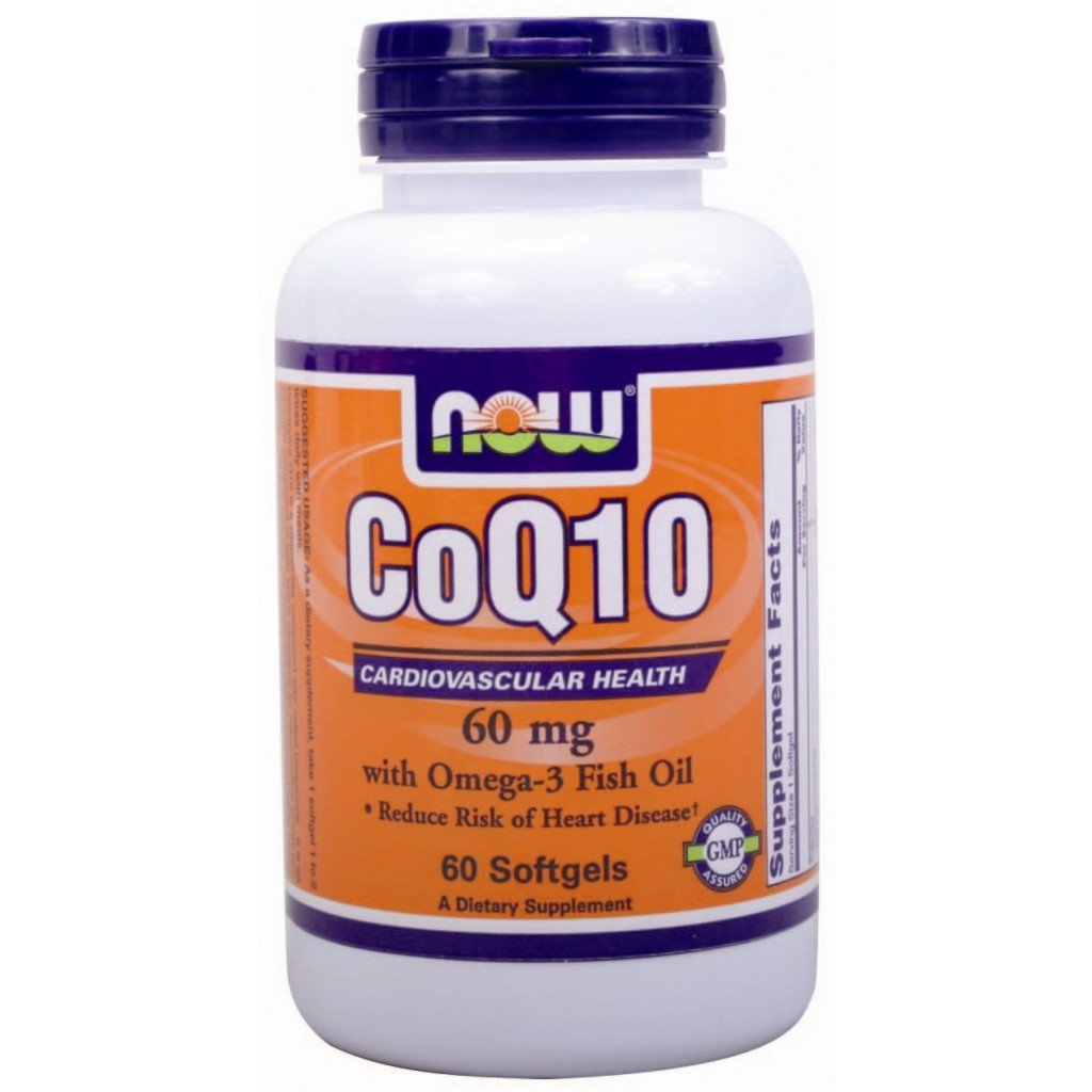 CoQ10 60 mg with Omega-3 Fish Oil, 60 шт, Now. Коэнзим-Q10. Поддержание здоровья Антиоксидантные свойства Профилактика ССЗ Толерантность к физ. нагрузкам 