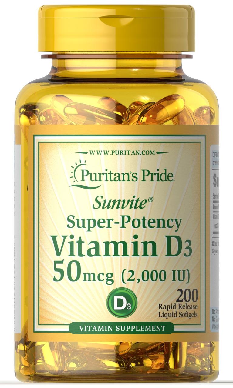 Puritan's Pride Vitamin D3 2000 IU 200 softgels,  мл, Puritan's Pride. Витамины и минералы. Поддержание здоровья Укрепление иммунитета 