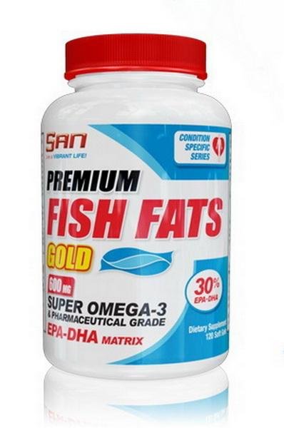 Жирные кислоты SAN Premium Fish Fats Gold, 120 капсул,  ml, Rule One Proteins. Fats. General Health 
