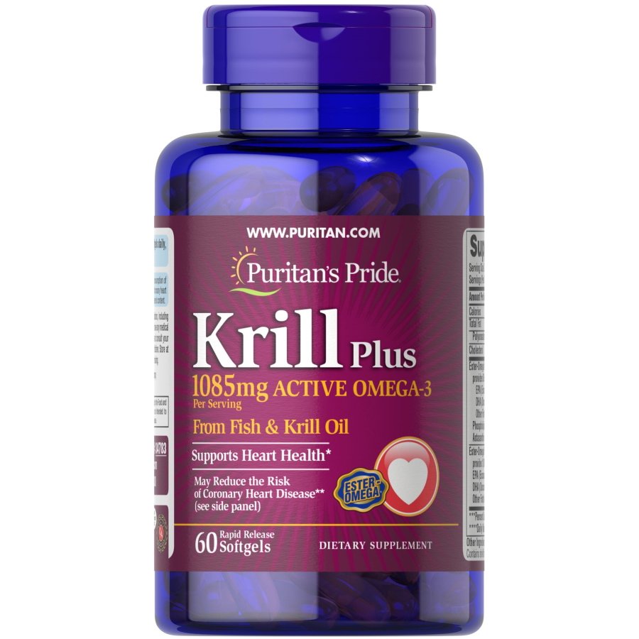 Жирные кислоты Puritan's Pride Krill Plus 1085 mg, 60 капсул,  ml, Puritan's Pride. Fats. General Health 
