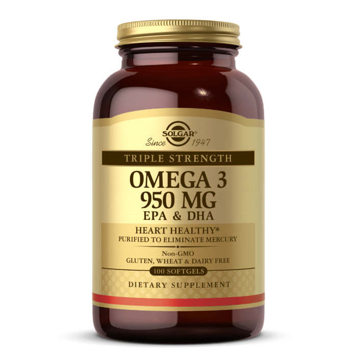 Solgar Рыбий Жир, Омега 3 (Omega-3 EPA, DHA), 950 мг, Тройная Сила, Solgar, 100 желатиновых капсул, , 