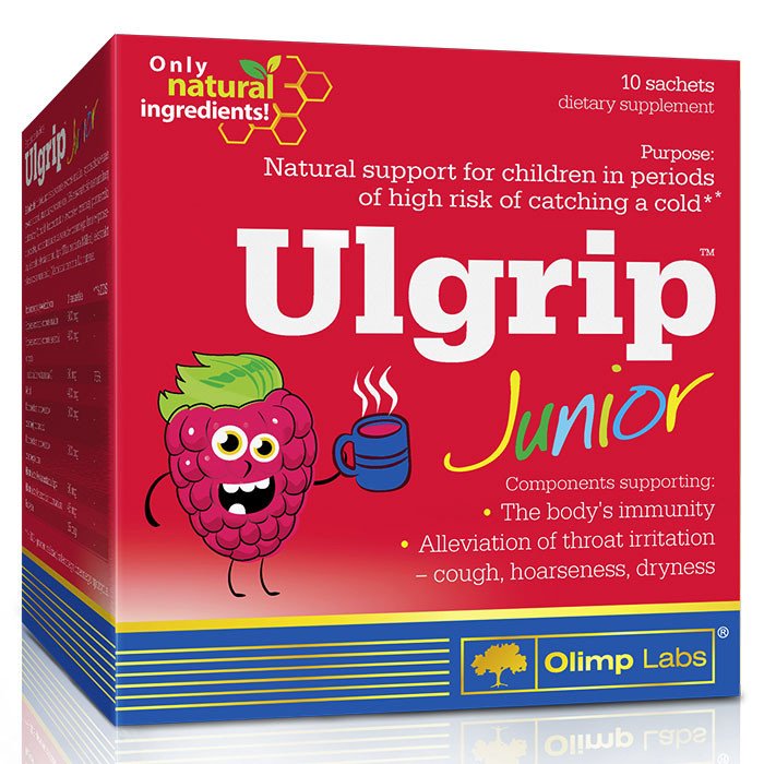 Натуральная добавка Olimp Ulgrip Junior, 10*6.5 грамм СРОК 12.23 Малина,  ml, Olimp Labs. Natural Products. General Health 