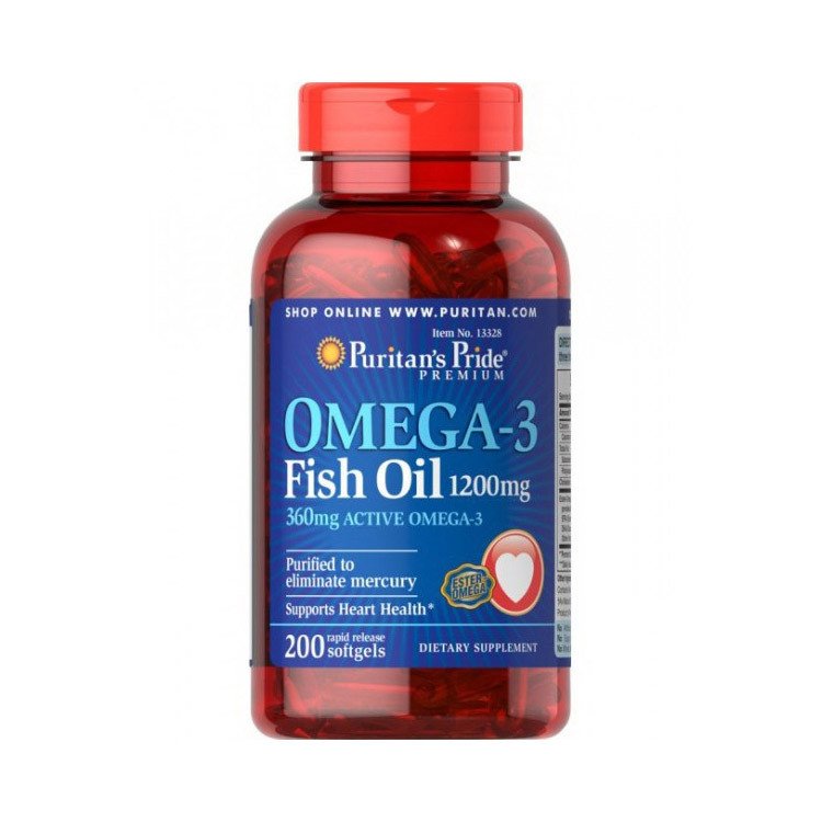 Омега 3 Puritan's Pride Omega-3 Fish Oil 1200 mg (200 капс) рыбий жир пуританс прайд,  мл, Puritan's Pride. Омега 3 (Рыбий жир). Поддержание здоровья Укрепление суставов и связок Здоровье кожи Профилактика ССЗ Противовоспалительные свойства 