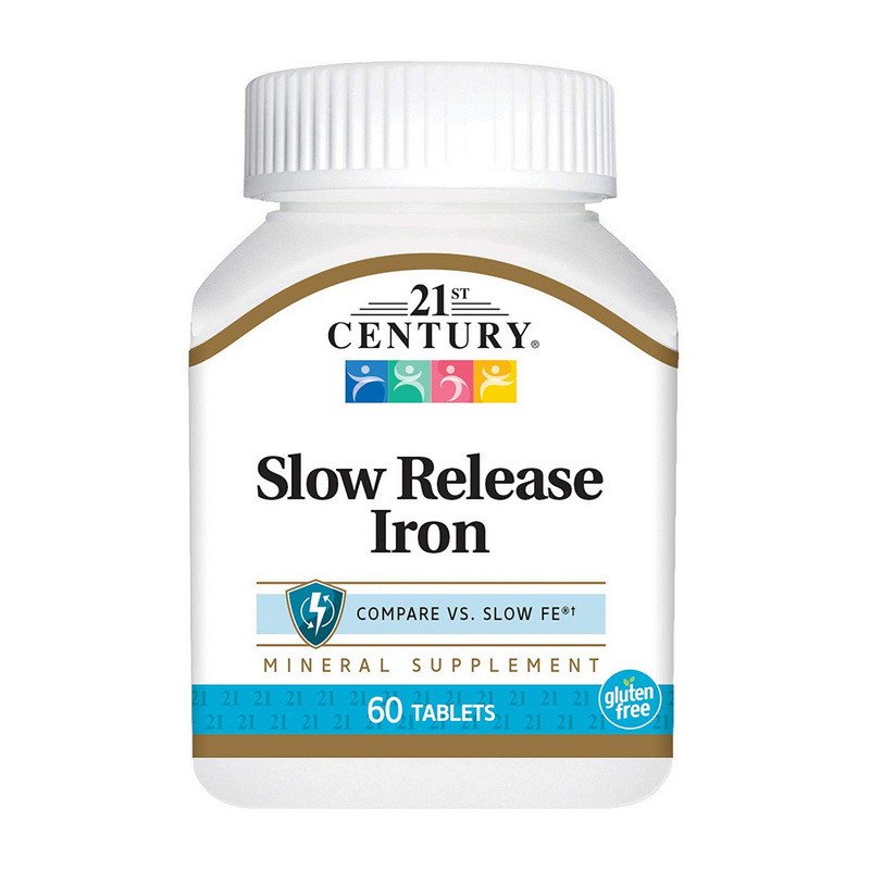 Железо медленного высвобождения 21st Century Slow Release Iron (60 таблеток) 21 век центури,  мл, 21st Century. Железо. Поддержание здоровья 