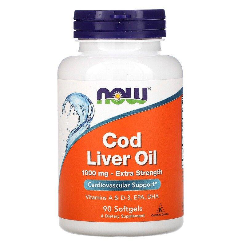 NOW Foods Cod Liver Oil Extra Strength 1000 mg 90 Softgels,  ml, Now. Omega 3 (Fish Oil). General Health Ligament and Joint strengthening Skin health CVD Prevention Anti-inflammatory properties 