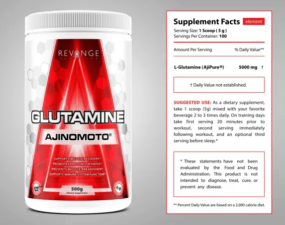 REVANGE  Nutrition Ajinomoto Glutamine 500g / 100 servings,  мл, Revange. Глютамин