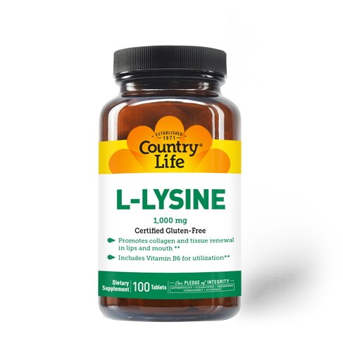 Аминокислота Country Life L-Lysine 1000 mg, 100 таблеток,  мл, Country Life. Аминокислоты. 