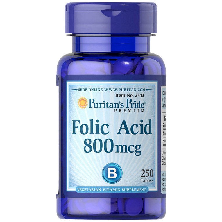 Витамины и минералы Puritan's Pride Folic Acid 800 mcg, 250 таблеток,  мл, Puritan's Pride. Фолиевая кислота. Поддержание здоровья 