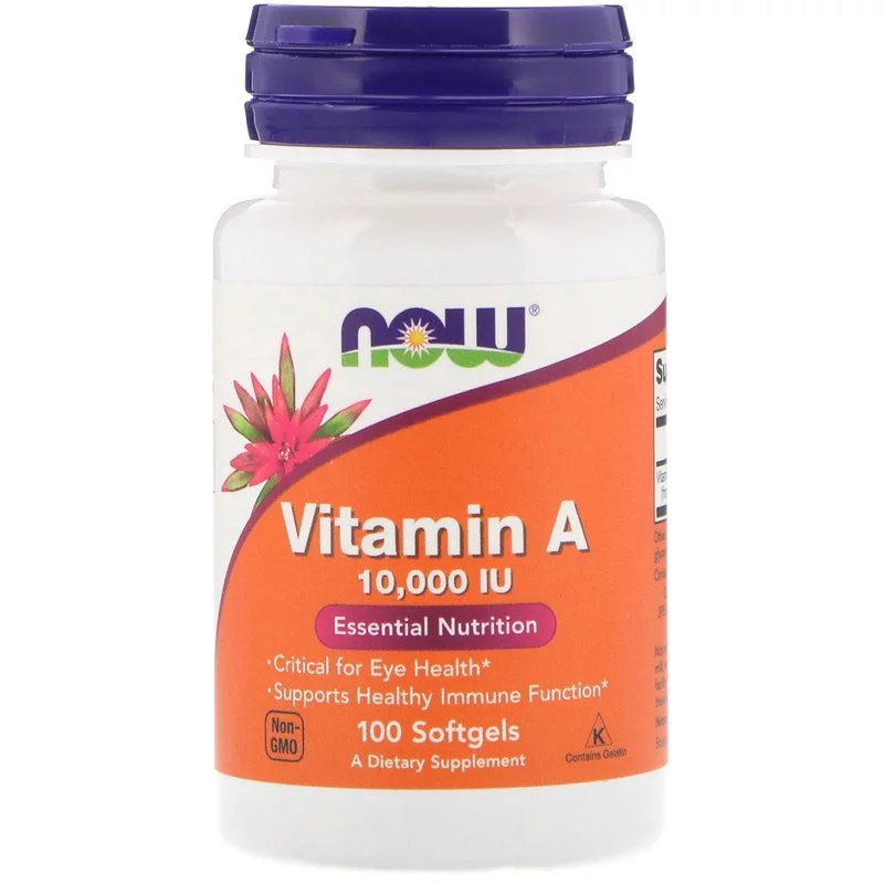 Витамины и минералы NOW Vitamin A 10000 IU, 100 капсул,  мл, Now. Витамины и минералы. Поддержание здоровья Укрепление иммунитета 