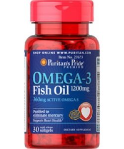 Omega-3 Fish Oil 1200 mg, 30 шт, Puritan's Pride. Омега 3 (Рыбий жир). Поддержание здоровья Укрепление суставов и связок Здоровье кожи Профилактика ССЗ Противовоспалительные свойства 