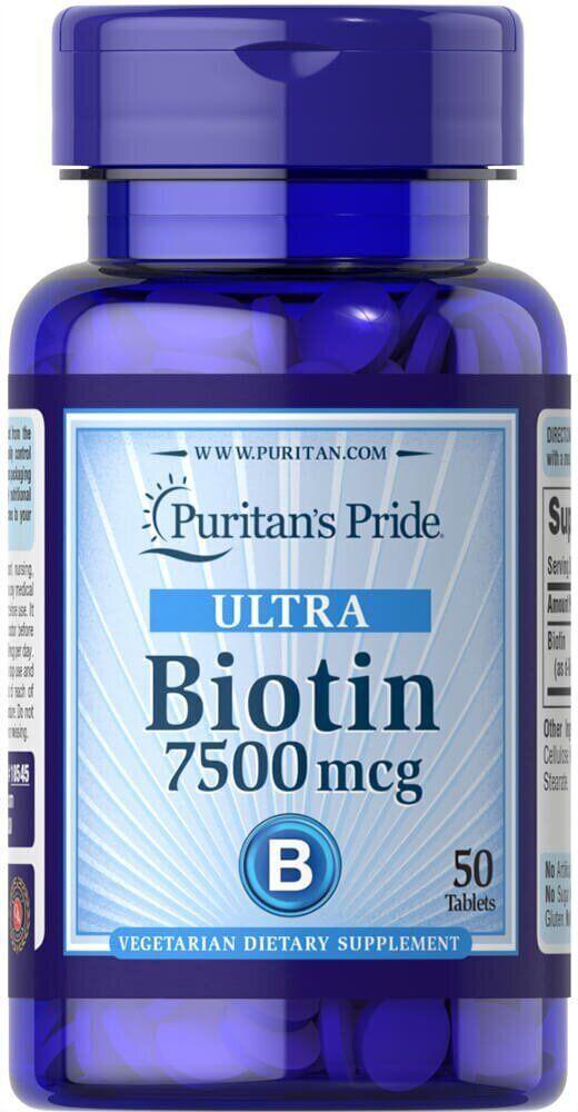 Биотин Puritan's Pride Biotin 7500 mcg 50 tabs,  мл, Puritan's Pride. Витамины и минералы. Поддержание здоровья Укрепление иммунитета 