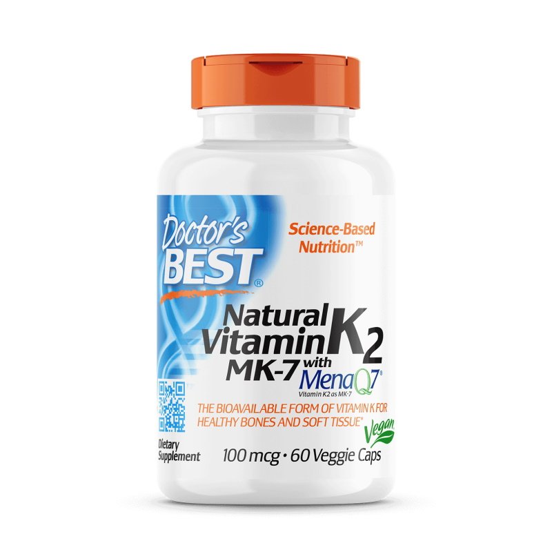 Витамины и минералы Doctor's Best Natural Vitamin K2 MK-7 with MenaQ7 100 mcg, 60 капсул,  мл, Doctor's BEST. Витамины и минералы. Поддержание здоровья Укрепление иммунитета 