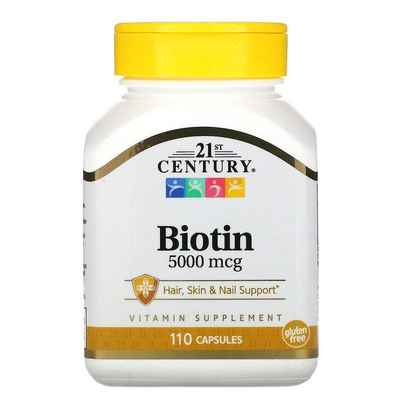 Биотин (витамин В7) 21st Century Biotin 5000 mcg 110 Caps,  мл, 21st Century. Витамины и минералы. Поддержание здоровья Укрепление иммунитета 