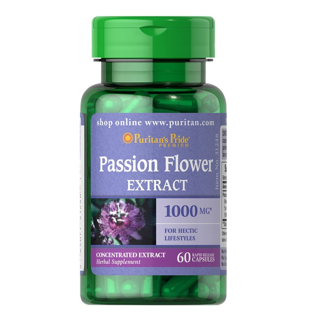 Натуральная добавка Puritan's Pride Passion Flower 1000 mg, 60 капсул,  мл, Puritan's Pride. Hатуральные продукты. Поддержание здоровья 