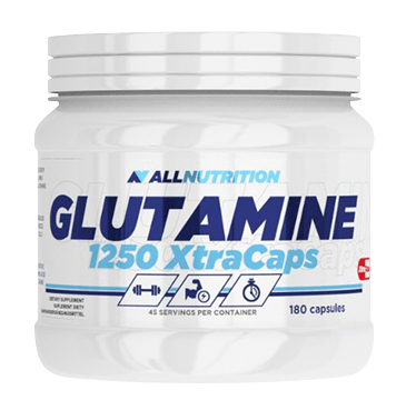 Glutamine 1250 XtraCaps, 180 pcs, AllNutrition. Glutamine. Mass Gain recovery Anti-catabolic properties 