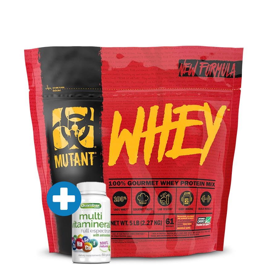 Протеин Mutant Whey 2.27 кг + Quamtrax Multi Vitamineral 60 капсул, SALE,  ml, Muscle Warfare. Proteína. Mass Gain recuperación Anti-catabolic properties 