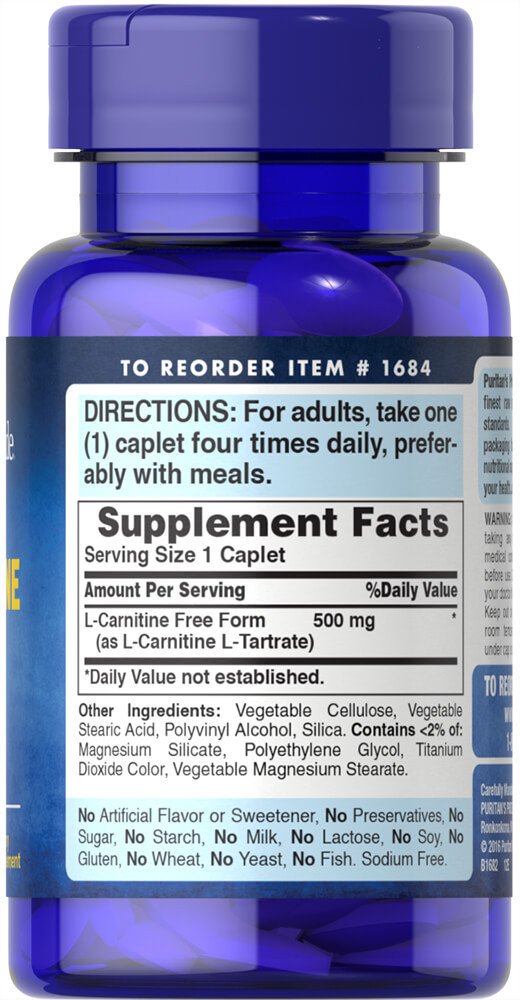 L-Carnitine 500 mg60 Caplets,  ml, Puritan's Pride. Fat Burner