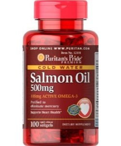 Salmon Oil 500 mg, 100 pcs, Puritan's Pride. Omega 3 (Fish Oil). General Health Ligament and Joint strengthening Skin health CVD Prevention Anti-inflammatory properties 