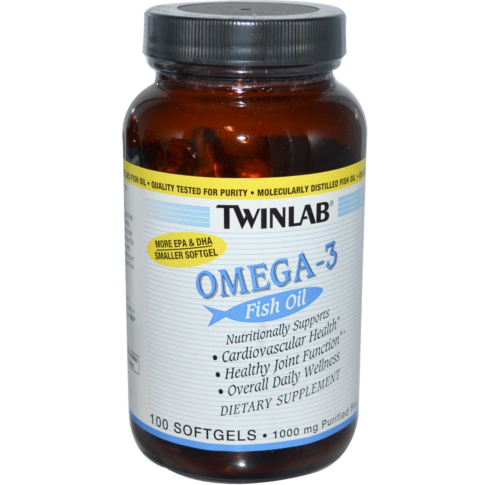 Omega-3 fish oil 1000, 100 шт, Twinlab. Омега 3 (Рыбий жир). Поддержание здоровья Укрепление суставов и связок Здоровье кожи Профилактика ССЗ Противовоспалительные свойства 