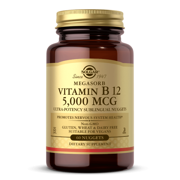 Витамин Б 12 Vitamin B-12 5000 mcg megasorb 60 жвачек,  мл, Solgar. Витамин B. Поддержание здоровья 