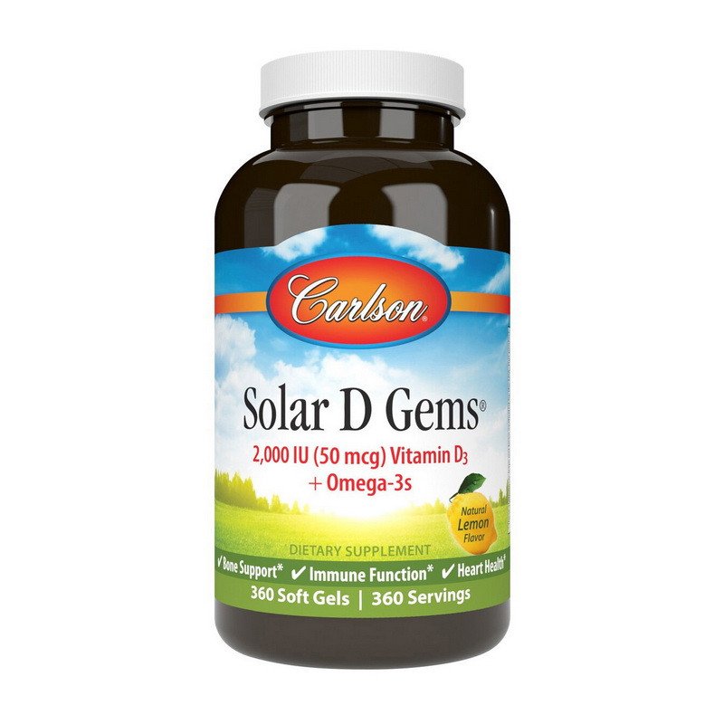 Carlson Labs Витамин D3 Carlson Labs Solar D Gems 2000 IU (50 mcg) Vitamin D3 + Omega-3s 360 таблеток, , 