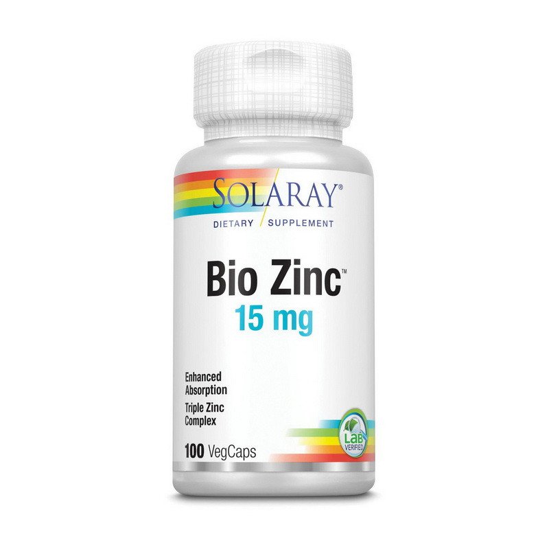 Цинк Solaray Bio Zinc 15 mg 100 капсул,  мл, Solaray. Цинк Zn, Цинк. Поддержание здоровья 