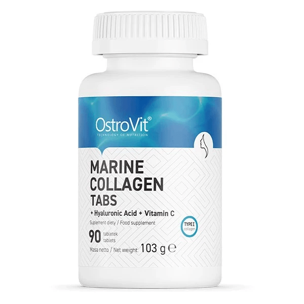 Коллаген OstroVit Marine Collagen with Hyaluronic Acid and Vitamin C 90 tabs,  ml, OstroVit. For joints and ligaments. General Health Ligament and Joint strengthening 