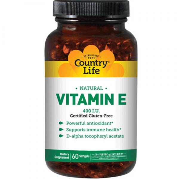 Витамины и минералы Country Life Natural Vitamin E, 60 капсул,  ml, Country Life. Vitamins and minerals. General Health Immunity enhancement 