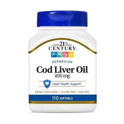 Жирные кислоты 21st Century Cod Liver Oil 400 mg, 110 капсул,  мл, 21st Century. Жирные кислоты (Omega). Поддержание здоровья 
