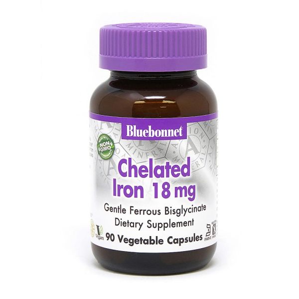 Витамины и минералы Bluebonnet Albion Chelated Iron 18 mg, 90 вегакапсул,  мл, Bluebonnet Nutrition. Витамины и минералы. Поддержание здоровья Укрепление иммунитета 