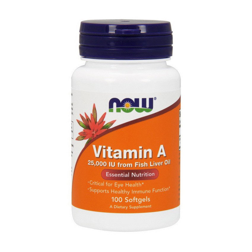 Витамин А Now Foods Vitamin A 25,000 IU Fish Liver Oil (100 капс) нау фудс,  мл, Now. Витамин А. Поддержание здоровья Укрепление иммунитета Здоровье кожи Укрепление волос и ногтей Антиоксидантные свойства 