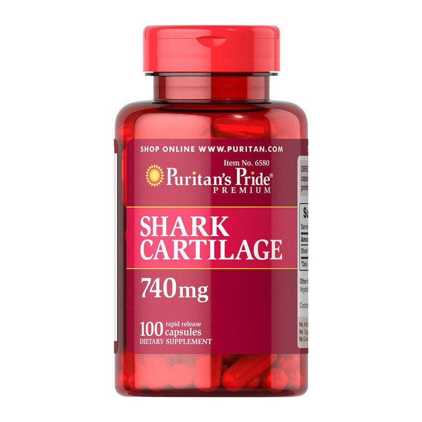 Акулий хрящ Puritan's Pride Shark Cartilage 740 mg (100 капс) пуританс прайд,  мл, Puritan's Pride. Акулий хрящ. 