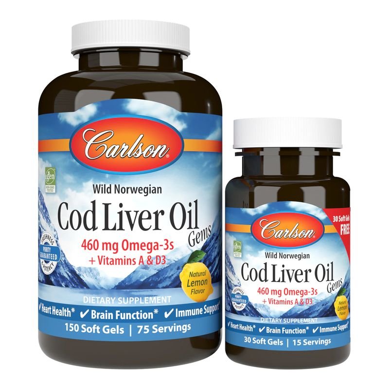 Жирные кислоты Carlson Labs Cod Liver Oil Gems, 150+30 капсул,  ml, Carlson Labs. Fats. General Health 