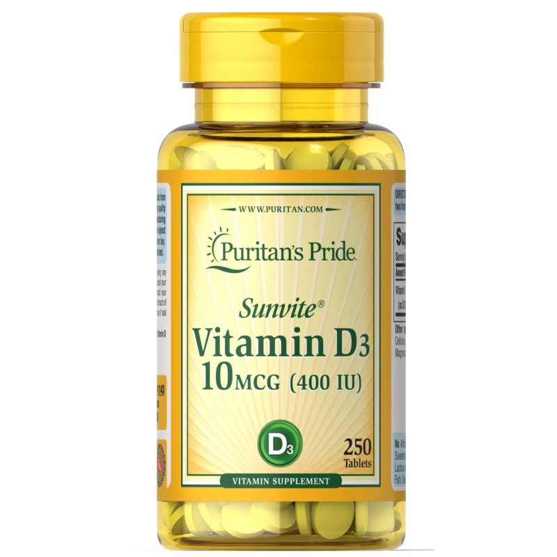 Витамины и минералы Puritan's Pride Vitamin D3 400 IU, 250 таблеток,  ml, Protein Factory. Vitamins and minerals. General Health Immunity enhancement 