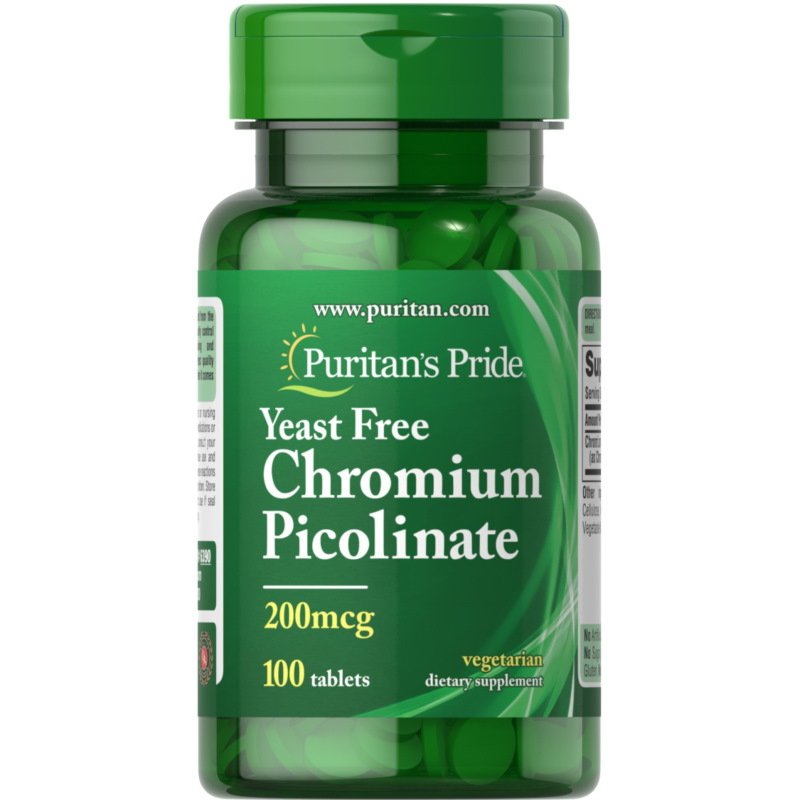 Витамины и минералы Puritan's Pride Chromium Picolinate 200 mcg Yeast Free, 100 таблеток,  ml, Puritan's Pride. Picolinato de cromo. Weight Loss Glucose metabolism regulation Appetite reducing 