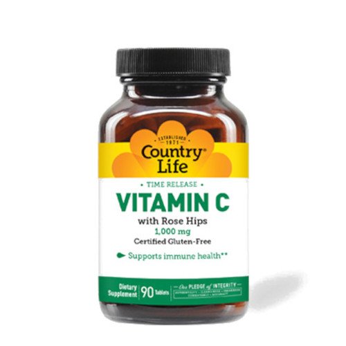 Витамины и минералы Country Life Time Release Vitamin C with Rose Hips, 90 таблеток,  мл, Country Life. Витамины и минералы. Поддержание здоровья Укрепление иммунитета 