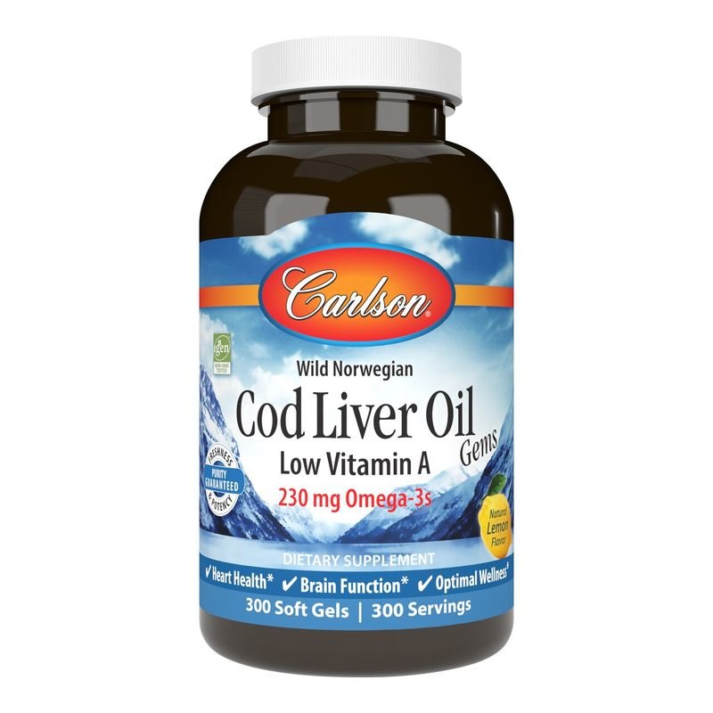 Carlson Labs Жирные кислоты Carlson Labs Cod Liver Oil Gems Low Vitamin A, 300 капсул, , 