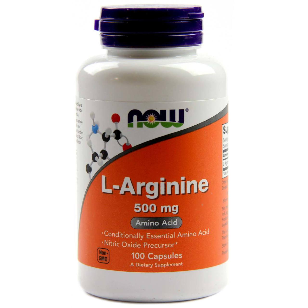 NOW L-Arginine 500 мг - 100 кап,  мл, Now. Аминокислоты. 