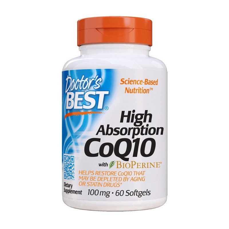 Коэнзим Q10 Doctor's Best High Absorption CoQ10 100 mg with BioPerine (60 капс) доктор бест,  мл, Doctor's BEST. Коэнзим-Q10. Поддержание здоровья Антиоксидантные свойства Профилактика ССЗ Толерантность к физ. нагрузкам 