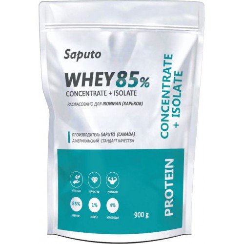 Whey Concentrate + Isolate 85%, 900 г, Saputo. Сывороточный изолят. Сухая мышечная масса Снижение веса Восстановление Антикатаболические свойства 