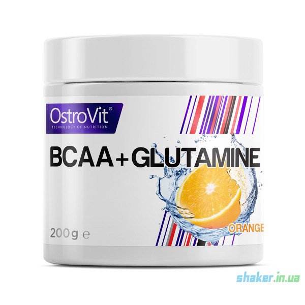 БЦАА OstroVit BCAA + Glutamine (200 г) островит с глютамином orange,  мл, OstroVit. BCAA. Снижение веса Восстановление Антикатаболические свойства Сухая мышечная масса 