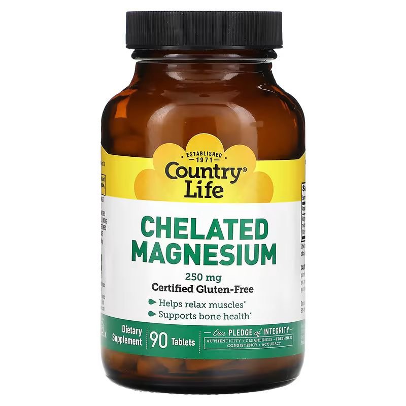 Витамины и минералы Country Life Chelated Magnesium 250 mg, 90 таблеток,  мл, Country Life. Витамины и минералы. Поддержание здоровья Укрепление иммунитета 